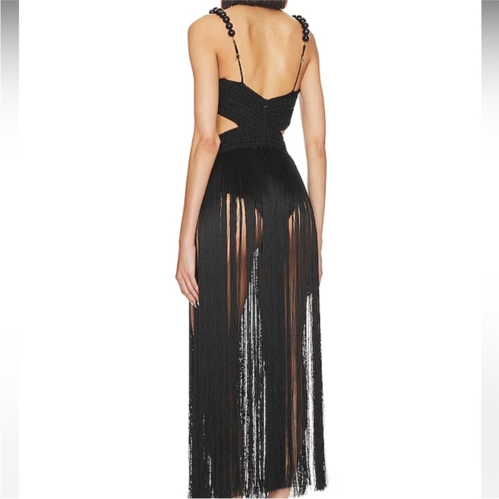 PatBO Black Fringe Cutout Maxi Dress in Sz Small - Picture 2 of 8